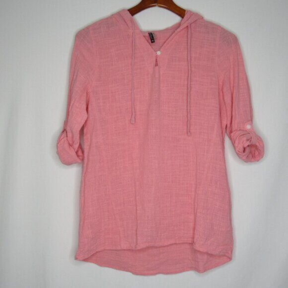 North River Pink Long Roll Tab Sleeve Hoodie Cotton Top Women's M Medium - Picture 6 of 10
